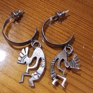 Silver Kokopelli Hoop Drop Earrings - Women Jewelry